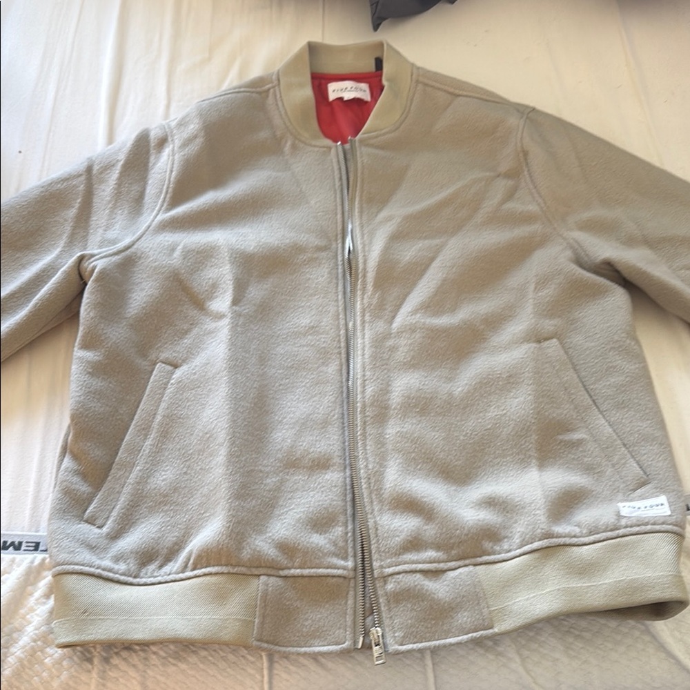 Five Four Tan Bomber Jacket with Ribbed Accents Size M